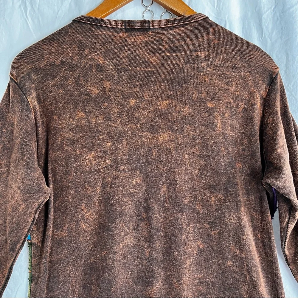 Rising International Hippie Boho Patchwork Shirt Women Medium Embroidered Flower - Picture 13 of 16